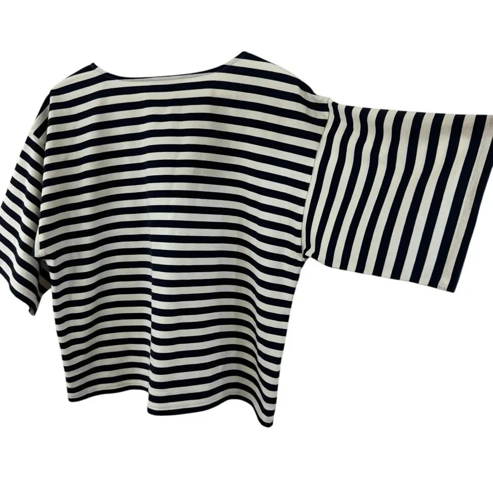 Tory Burch Medium Robinson Striped Shirt Short Sleeve Nautical Womens